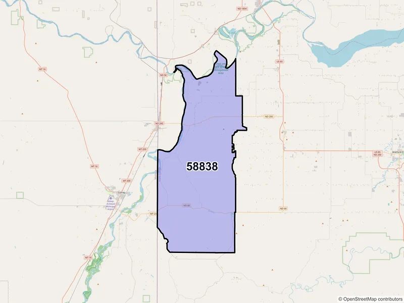 Map of ZIP Code 58838 — Cartwright, ND