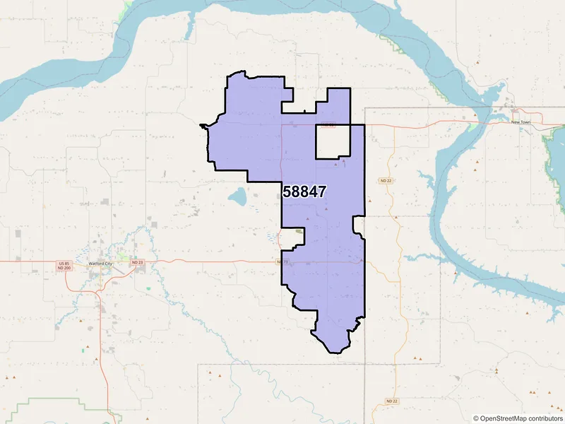 Map of ZIP Code 58847 — Keene, ND