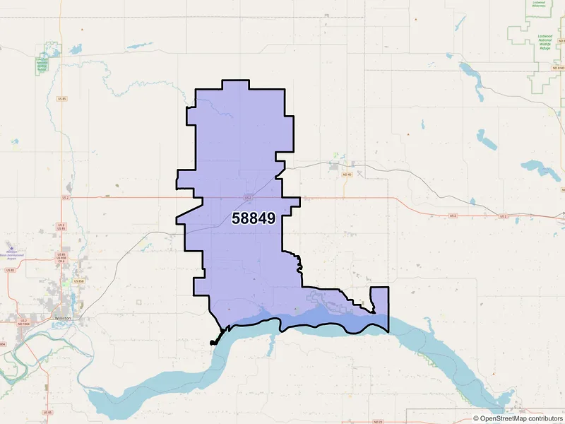 Map of ZIP Code 58849 — Ray, ND