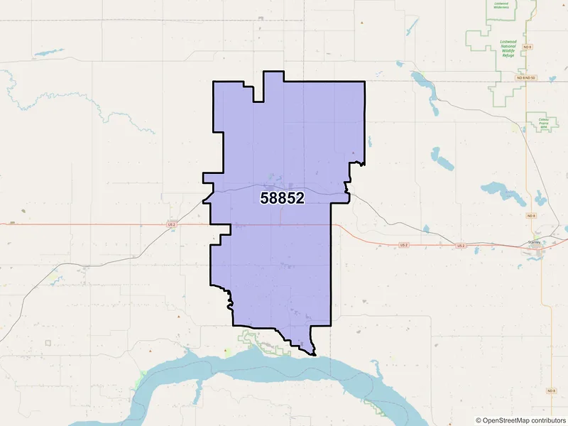 Map of ZIP Code 58852 — Tioga, ND