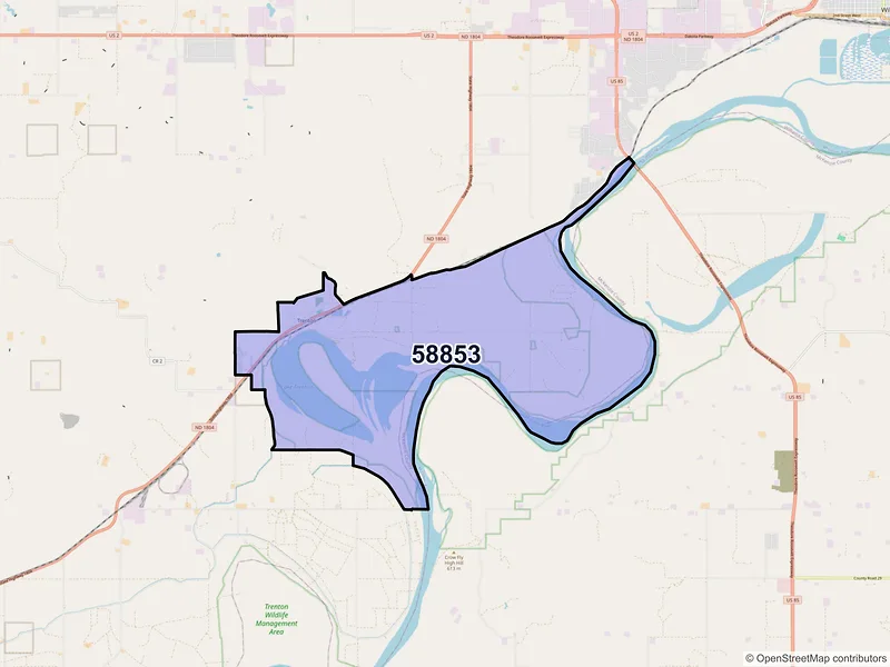 Map of Trenton, North Dakota and ZIP codes
