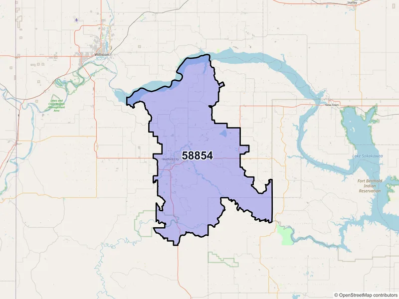 Map of ZIP Code 58854 — Watford City, ND