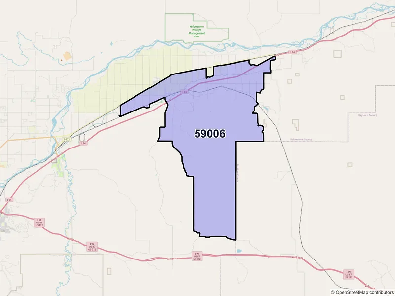 Map of ZIP Code 59006 — Ballantine, MT
