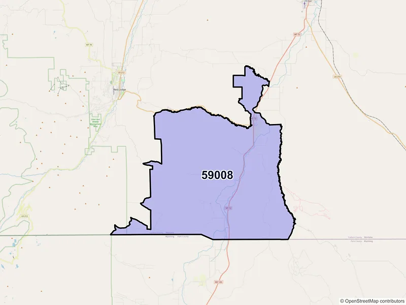Map of ZIP Code 59008 — Belfry, MT