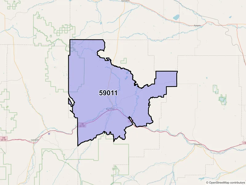 Map of ZIP Code 59011 — Big Timber, MT