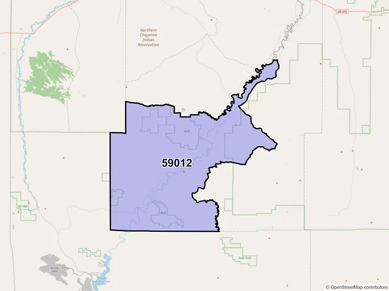 Map of ZIP Code 59012 — Birney, MT
