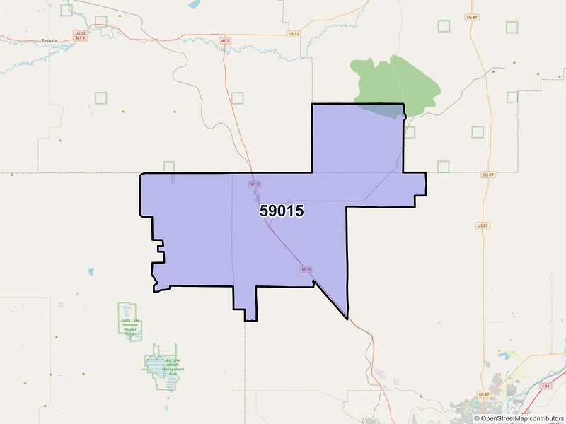 Map of ZIP Code 59015 — Broadview, MT