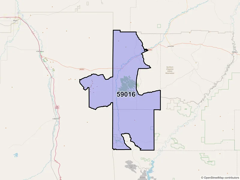 Map of Busby, Montana and ZIP codes