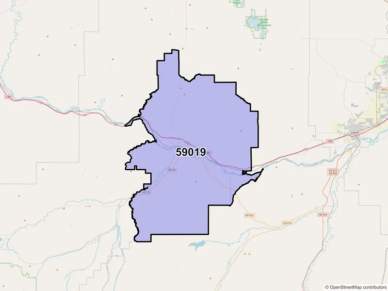 Map of Columbus, Montana and ZIP codes