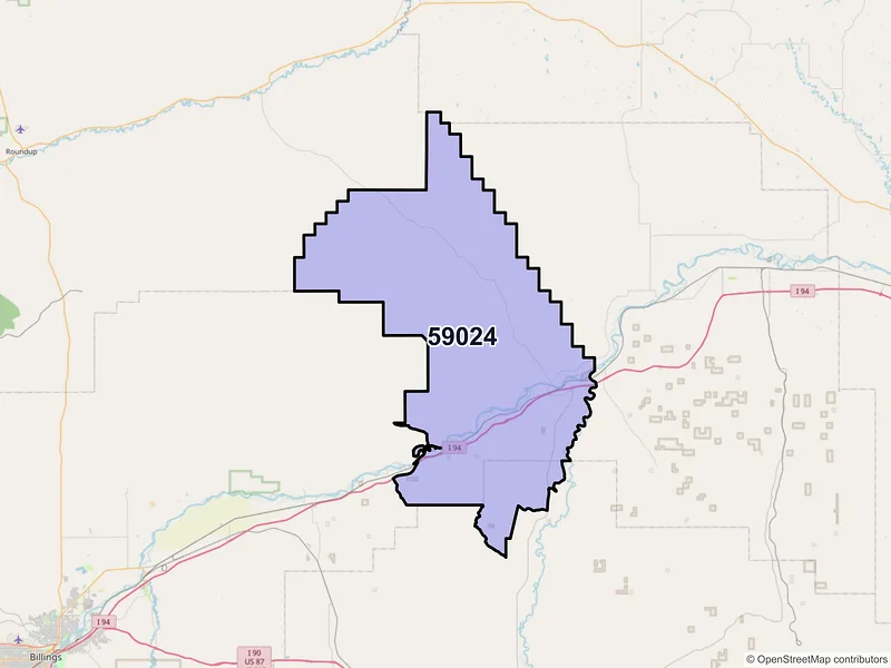 Map of ZIP Code 59024 — Custer, MT
