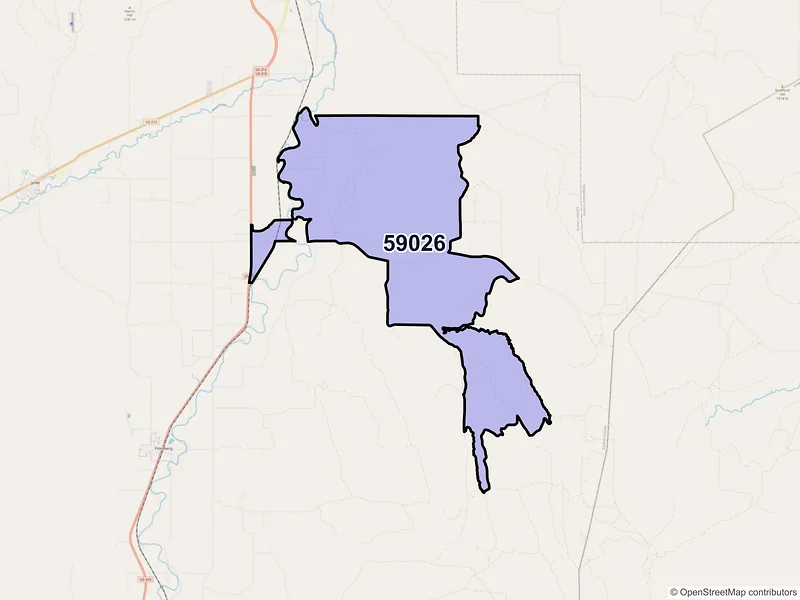 Map of ZIP Code 59026 — Edgar, MT