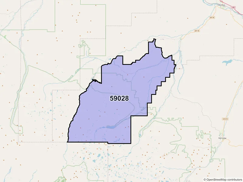 Map of ZIP Code 59028 — Fishtail, MT