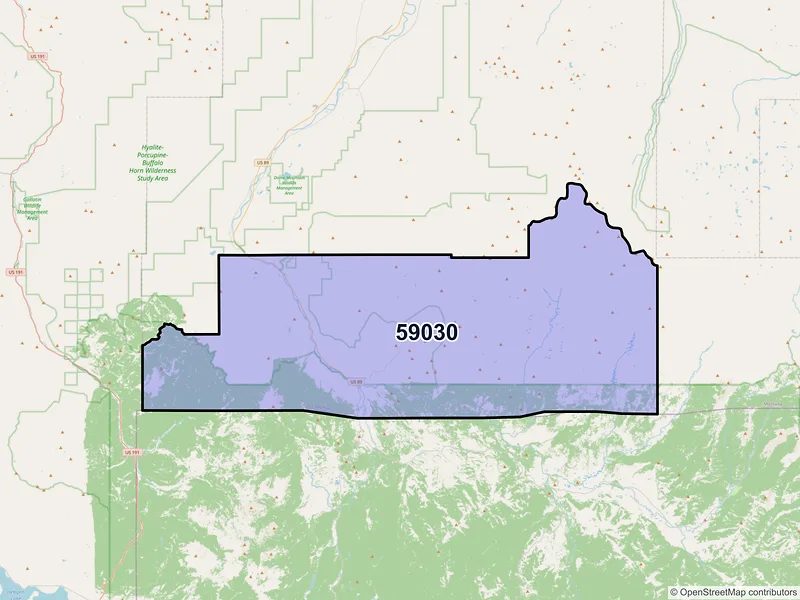 Map of ZIP Code 59030 — Gardiner, MT