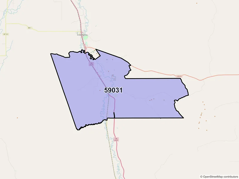 Map of Garryowen, Montana and ZIP codes