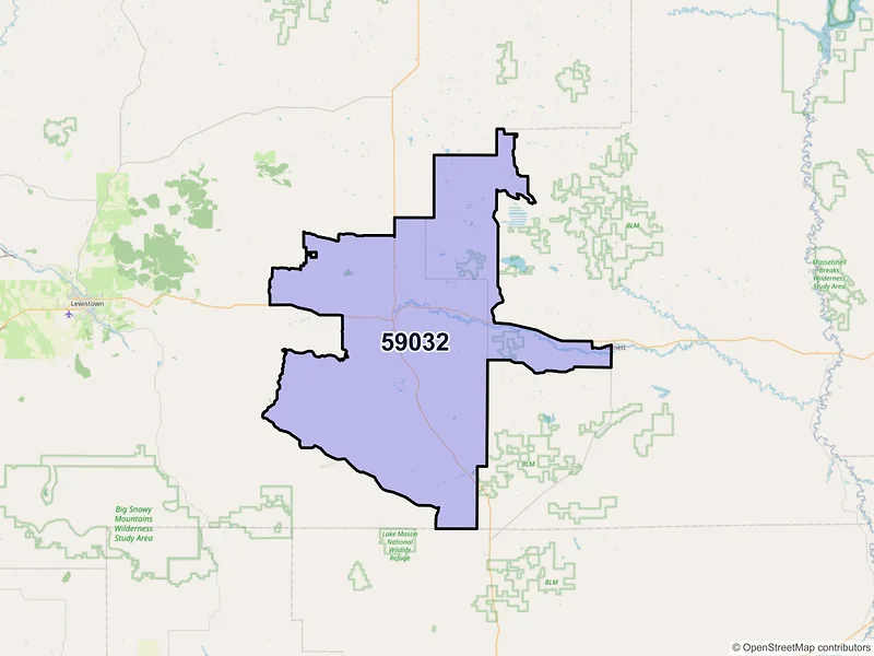 Map of ZIP Code 59032 — Grass Range, MT