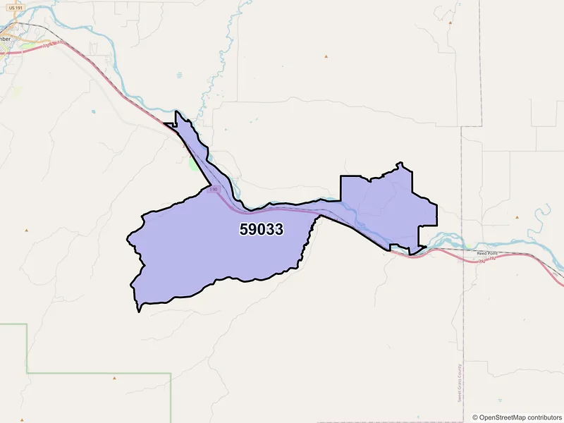 Map of ZIP Code 59033 — Greycliff, MT
