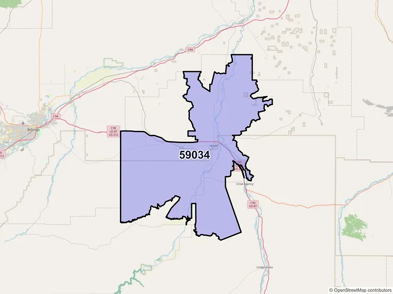 Map of ZIP Code 59034 — Hardin, MT