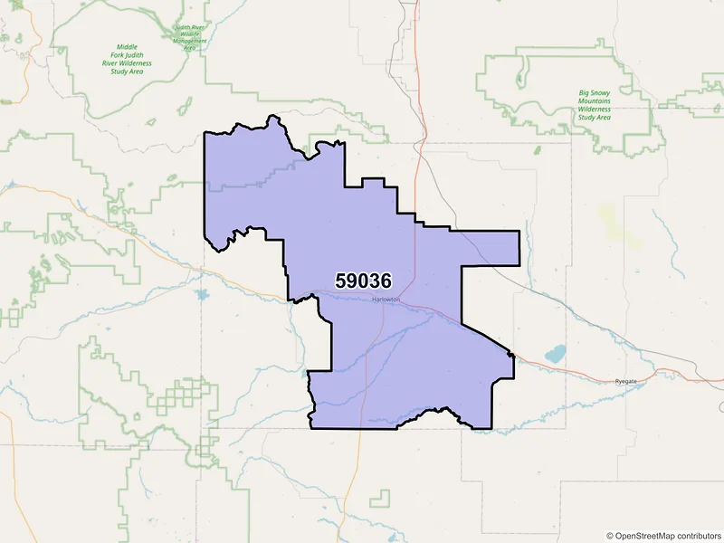 Map of Harlowton, Montana and ZIP codes