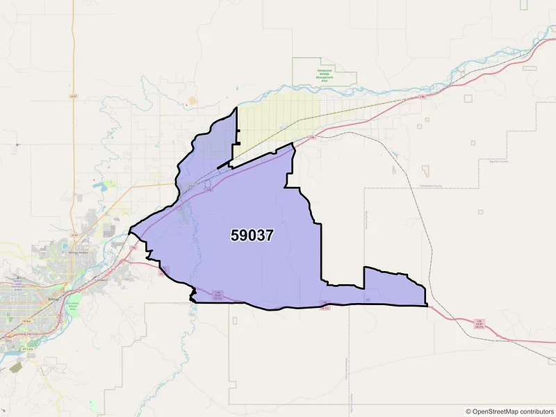 Map of ZIP Code 59037 — Huntley, MT