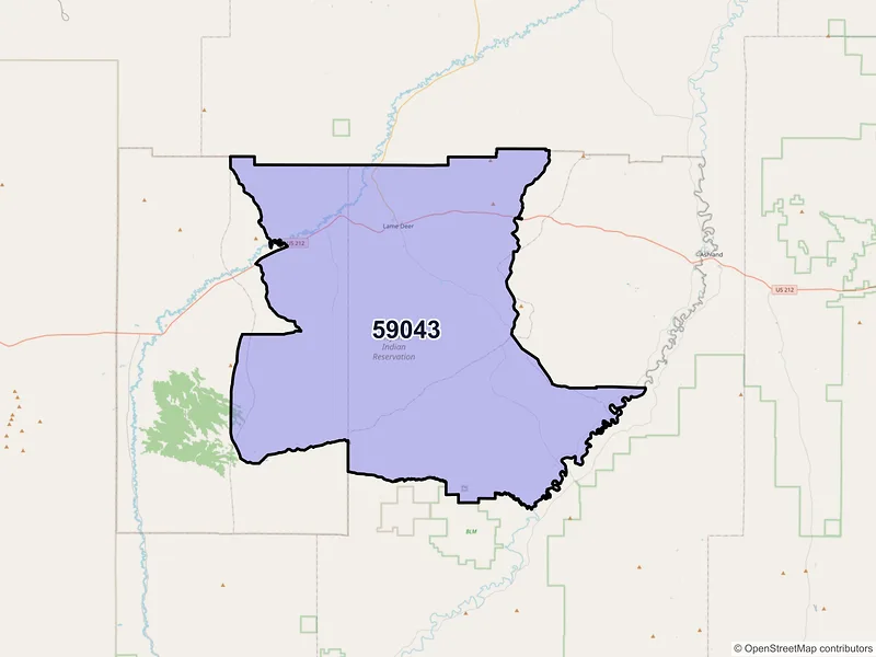 Map of Lame Deer, Montana and ZIP codes