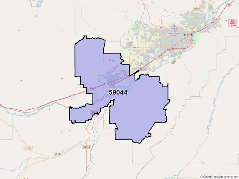 Map of ZIP Code 59044 — Laurel, MT
