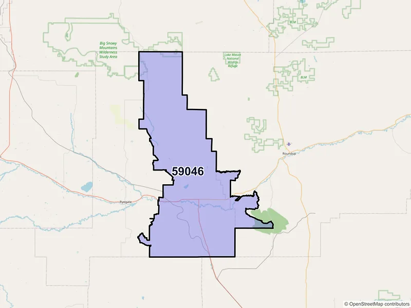 Map of ZIP Code 59046 — Lavina, MT