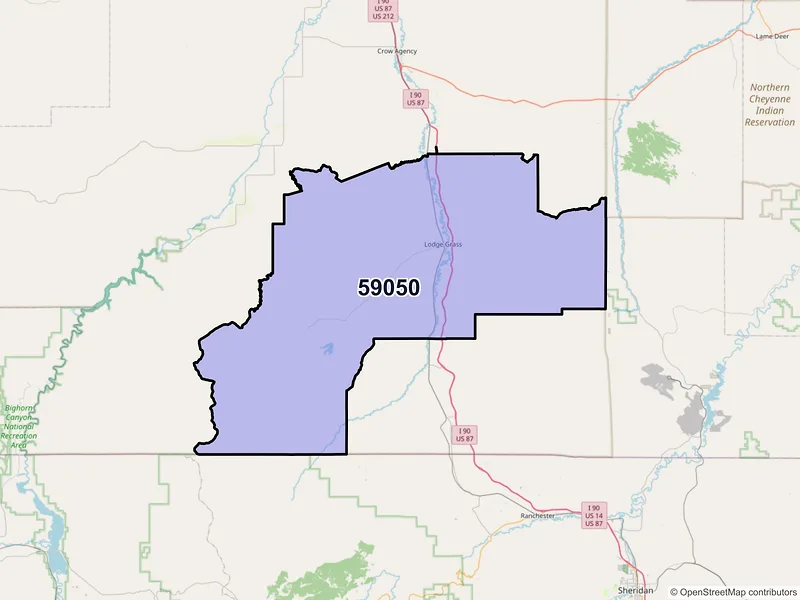Map of Lodge Grass, Montana and ZIP codes