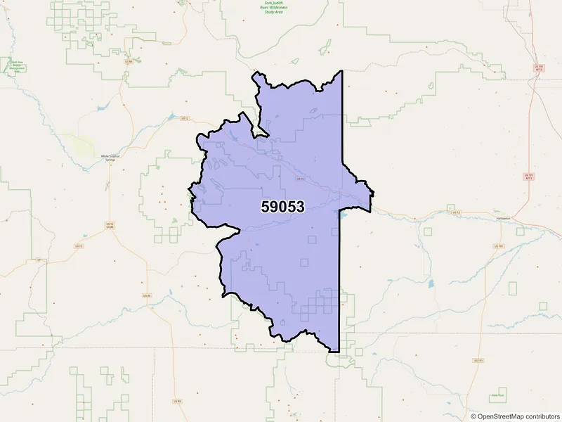 Map of Martinsdale, Montana and ZIP codes