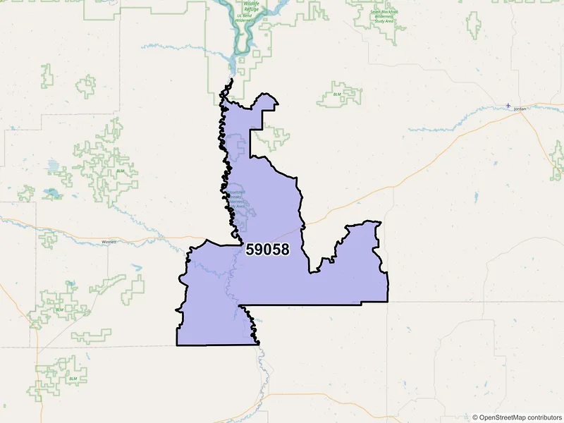 Map of ZIP Code 59058 — Mosby, MT