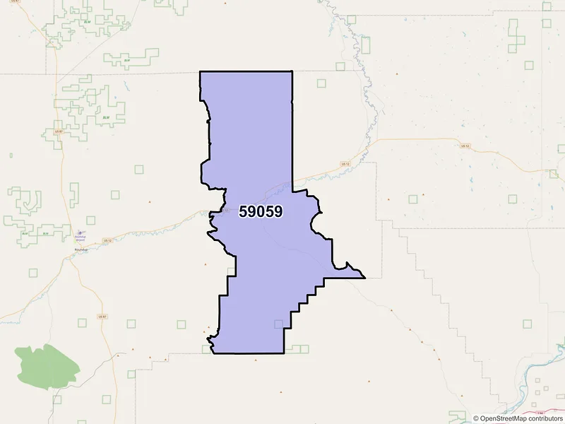 Map of ZIP Code 59059 — Musselshell, MT