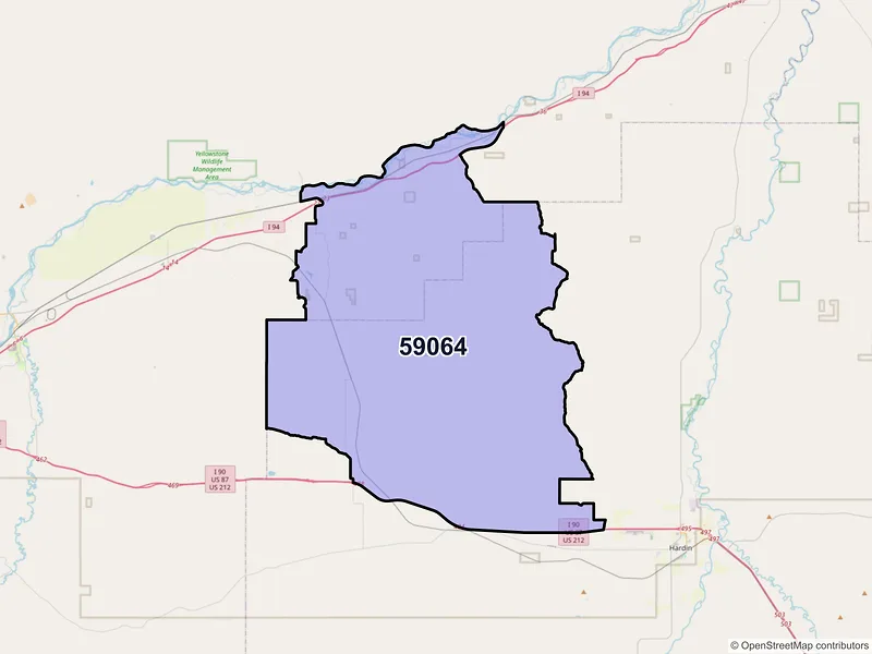 Map of ZIP Code 59064 — Pompeys Pillar, MT