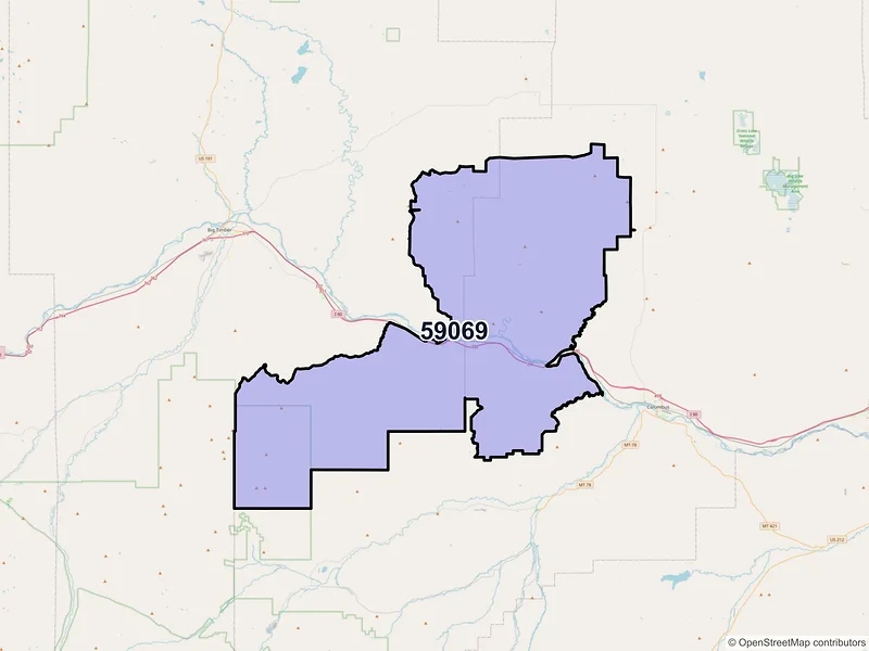 Map of ZIP Code 59069 — Reed Point, MT