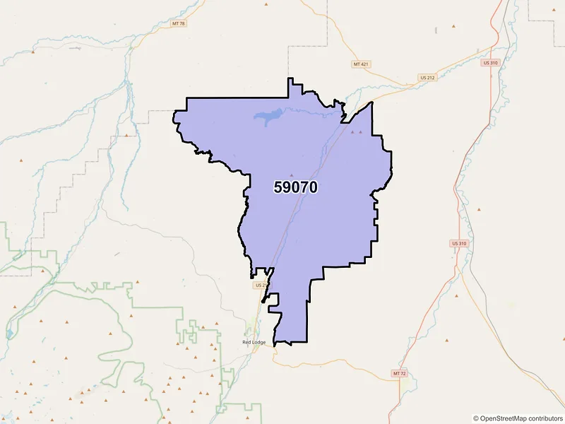 Map of ZIP Code 59070 — Roberts, MT
