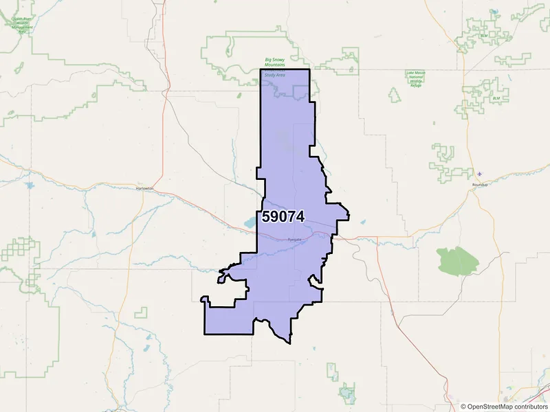 Map of ZIP Code 59074 — Ryegate, MT