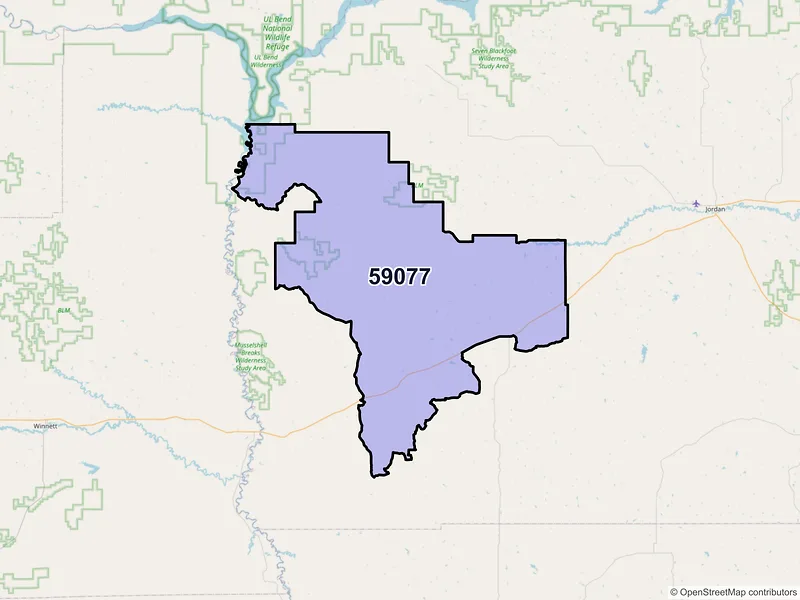 Map of ZIP Code 59077 — Sand Springs, MT