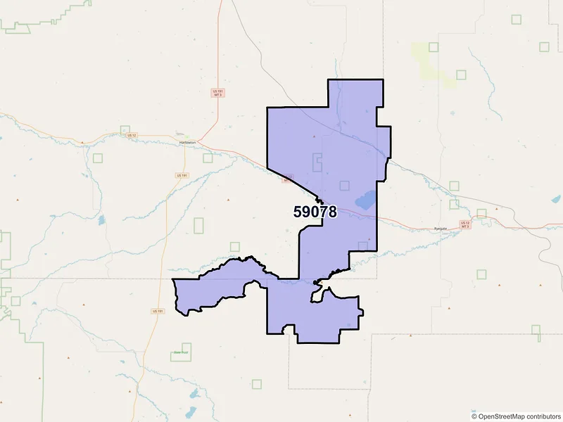 Map of ZIP Code 59078 — Shawmut, MT