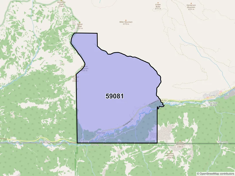Map of ZIP Code 59081 — Silver Gate, MT