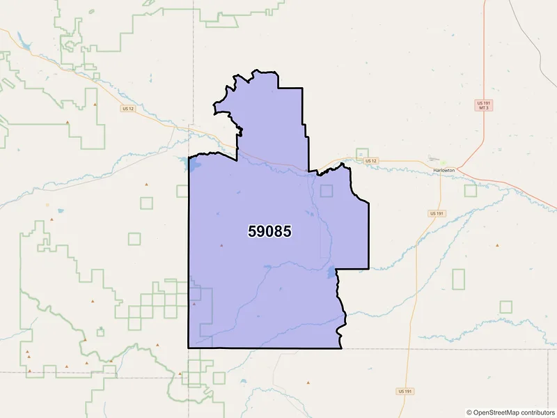 Map of ZIP Code 59085 — Two Dot, MT