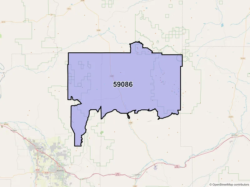 Map of ZIP Code 59086 — Wilsall, MT
