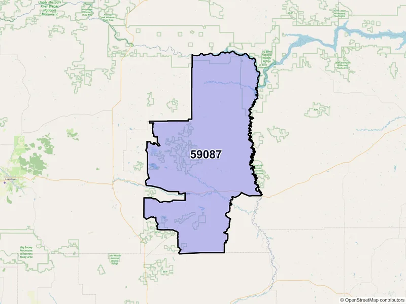 Map of ZIP Code 59087 — Winnett, MT