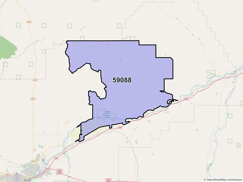 Map of ZIP Code 59088 — Worden, MT