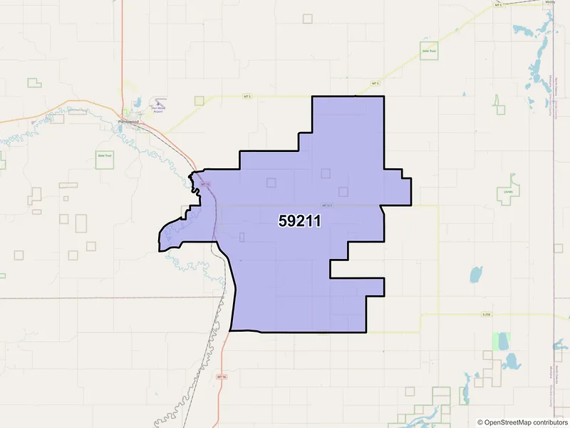 Map of ZIP Code 59211 — Antelope, MT