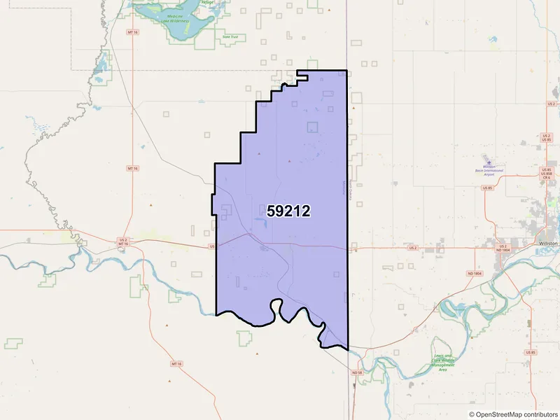 Map of Bainville, Montana and ZIP codes
