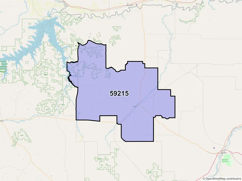 Map of ZIP Code 59215 — Circle, MT