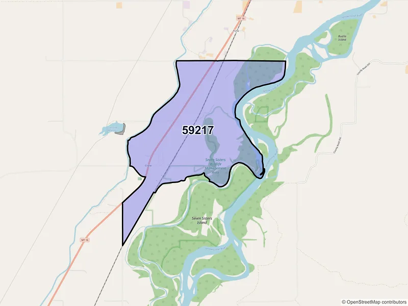 Map of Crane, Montana and ZIP codes