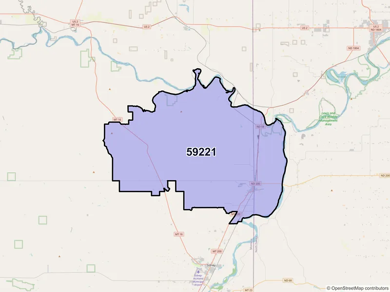 Map of ZIP Code 59221 — Fairview, MT