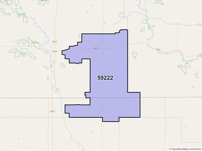 Map of ZIP Code 59222 — Flaxville, MT