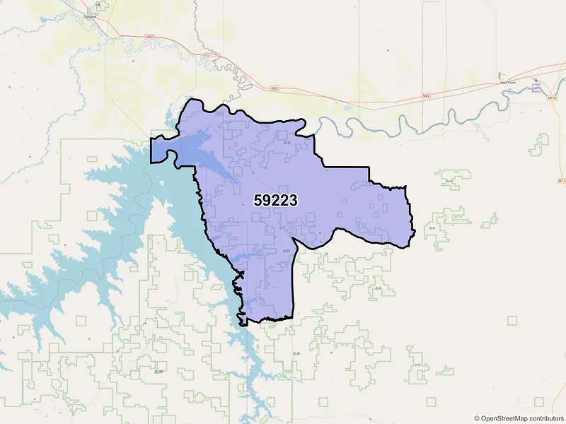 Map of ZIP Code 59223 — Fort Peck, MT