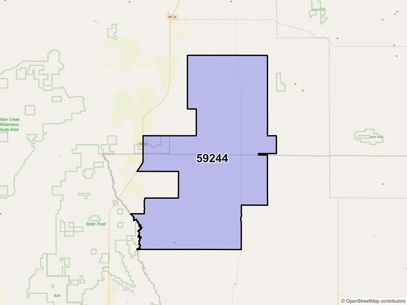 Map of ZIP Code 59244 — Larslan, MT