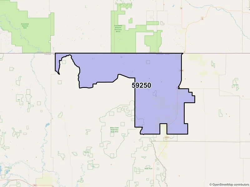 Map of ZIP Code 59250 — Opheim, MT
